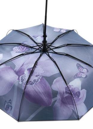 Зонт полуавтомат с орхидеями фиолетовый4 фото