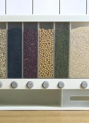 Органайзер для круп 6 секцій для сипких продуктів assorted grain rice bucket диспенсер, з кнопкою дозатором2 фото