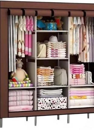 Шафа тканинна розкладна на три секції 130х45х175 см storage wardrobe 88130 коричнева2 фото