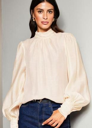 Lipsy london невероятная кремовая блуза блузка широкие рукава высокая горловина бренд lipsy london, р.14.2 фото