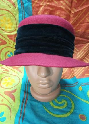 Шляпа фетровая с бархатной лентой винтажная3 фото