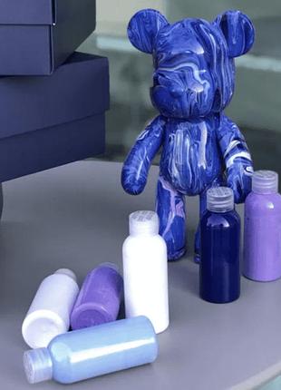 Флюїдне ведмежатко fluid bear bearbrick, 23 см, з фарбами blue