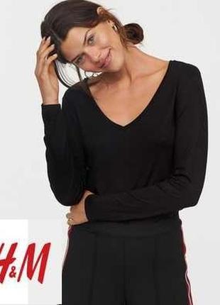 36р. базовая чёрная кофта футболка, вискоза h&m