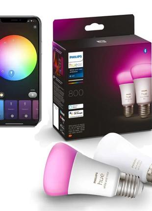 Розумні led лампочки philips hue e27 white and color 800лм 60в...