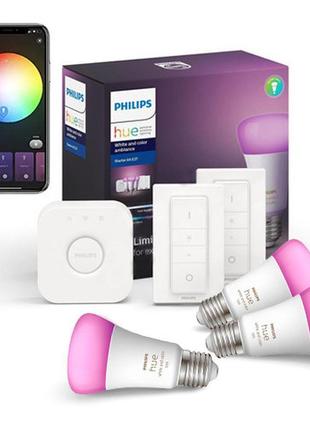 Стартовий комплект philips hue e27 white and color 800лм, 60w,...