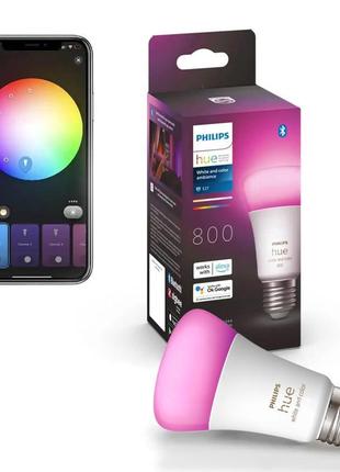 Розумна led лампочка philips hue e27 white and color 800лм 60в...