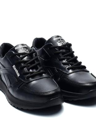 Демісезонні підліткові шкіряні кросівки reebok чорні1 фото