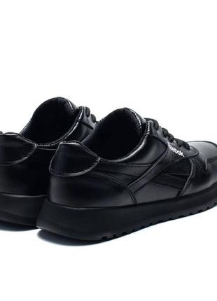 Демісезонні підліткові шкіряні кросівки reebok чорні4 фото