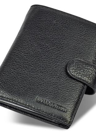 Чорний чоловічий гаманець вертикального типу з натуральної шкі...
