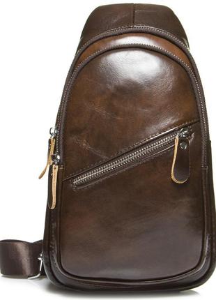 Шкіряний коричневий рюкзак чоловічий на одне плече tiding bag ...2 фото