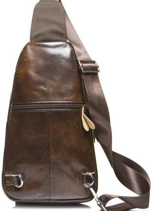 Шкіряний коричневий рюкзак чоловічий на одне плече tiding bag ...3 фото