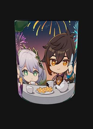 Чашка аніме манга подарунок кухоль геншин genshin impact райден нахіда чжун лі венті чібі (0653)
