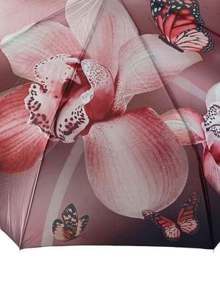 Зонт полуавтомат з орхидеями бордова5 фото