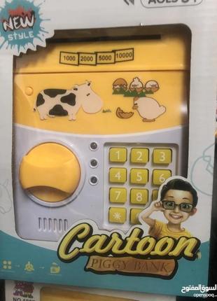 Скарбничка сейф дитяча інтерактивна іграшка кіт сірий із кодовим замком cartoon cow4 фото