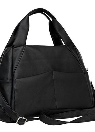 Удобная большая женская сумка черная кросс-боди с двумя ручками и ремешком через плечо7 фото