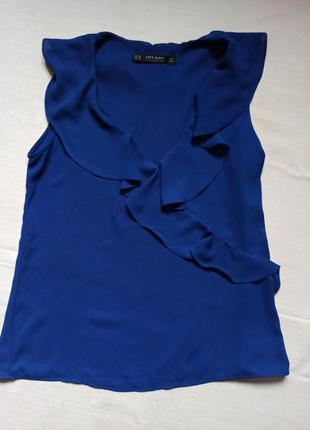 Синяя блузка с воланами zara1 фото
