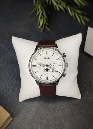 Чоловічий наручний годинник skmei 9117 brown/white3 фото