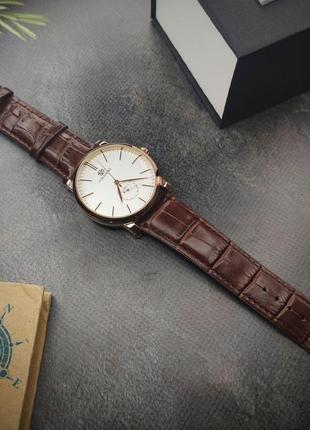 Чоловічий наручний годинник forsining 1164 gold/white/brown