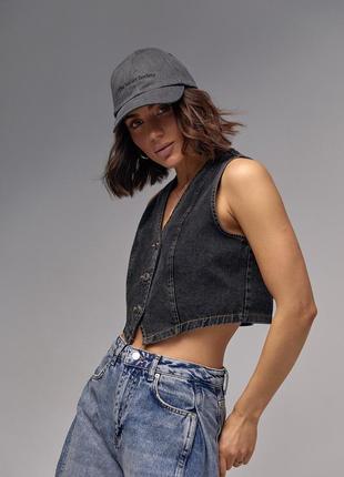 Женский джинсовый жилет на пуговицах - черный цвет, l (есть размеры)6 фото