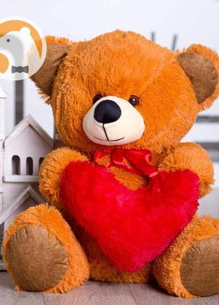 Плюшевий ведмедик томмі із серцем, 70 см, темно-медовий2 фото