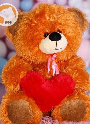 Плюшевий ведмедик томмі із серцем, 70 см, темно-медовий3 фото