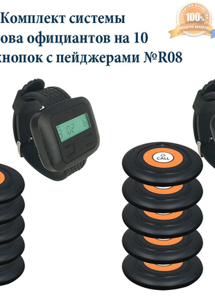 Готовий комплект системи виклику офіціанта на 10 столів з годинни