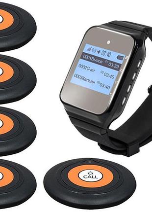 Комплект системи виклику офіціанта на 5 тонких кнопок з пейдже...