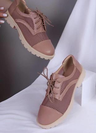 Мокасины туфли женские loretta летние пудровые2 фото