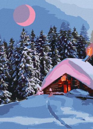 Картина за номерами "засніжена хатинка" ідейка kho6307 40х40 см