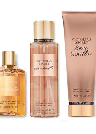 🎉 парфумований набір від victoria's secret: "bare vanilla"спрей 250 мл + лосьйон 236 мл + гель 300 мл 🎉1 фото