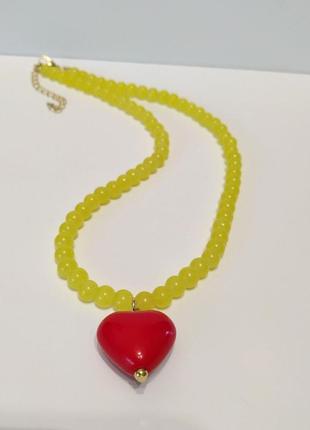 Ожерелье желтое красное сердце подвеска кулон колье сердечко цепочка на шею8 фото