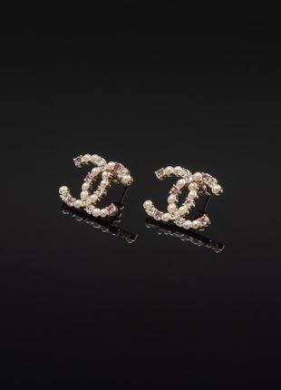 Сережки chanel каміння золоті 029184