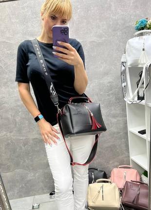 Черная с красным краем - стильная качественная сумка lady bags на два отделения с двумя съемными ремнями(0268)2 фото