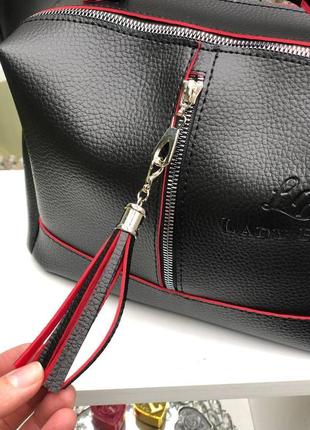 Черная с красным краем - стильная качественная сумка lady bags на два отделения с двумя съемными ремнями(0268)5 фото