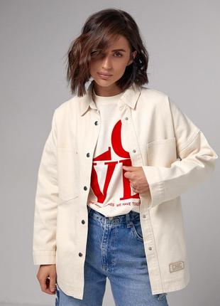 Женская джинсовая куртка на кнопках - бежевый цвет, s (есть размеры)