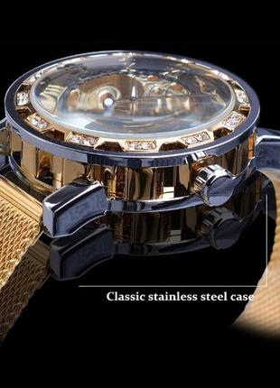 Жіночий наручний годинник механічний forsining скелетон з відкритим механізмом і камінчиками4 фото