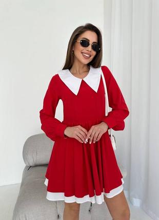 Красное женское классическое базовое платье мини с воротничком женское короткое платье с воротником софт8 фото