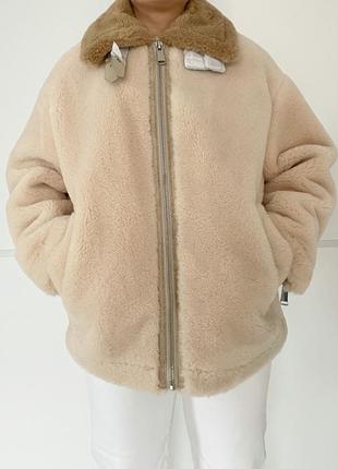 Объемная куртка с мехом фирменная mango трендовая светлая стильная теплая оверсайз4 фото