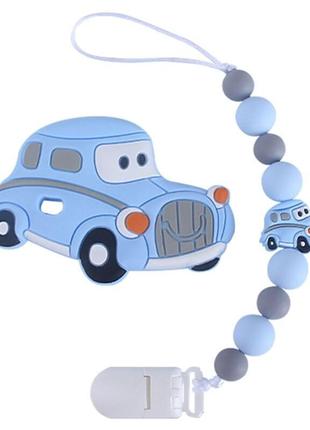 Прорезыватель wd210715 машинка силиконовые бусы 26см голубой
