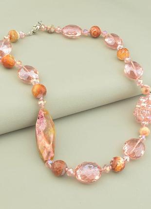 Бусы  агат,яшма,чешский хрусталь 59 см.