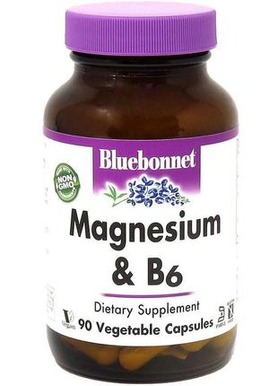 Магній + вітамін в6, bluebonnet nutrition, 90 вегетаріанських ...1 фото