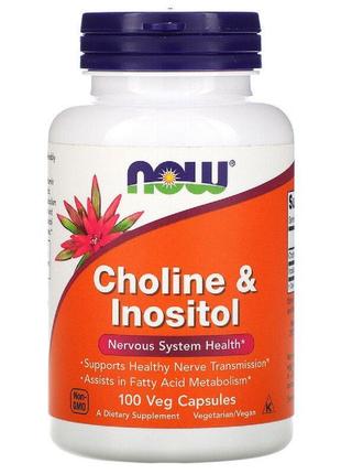 Холін (в4) і інозітол (в8), choline & inositol, now foods, 500...