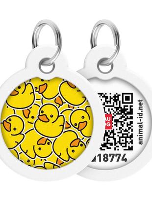 Адресник для собак и котов металлический waudog smart id c qr паспортом, рисунок "уточки", круг, д 30 мм