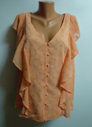 Невероятная персиковая блуза с вышивкой и рюшами 22/56-58 размер