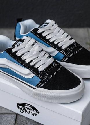 Мужские кеды в стиле vans black blue ванс венс подростковые унисекс синие черные венсы вансы замша текстиль 36-458 фото