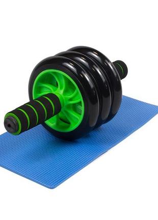 Ролик для пресса easyfit с ковриком зеленый (3 колеса)