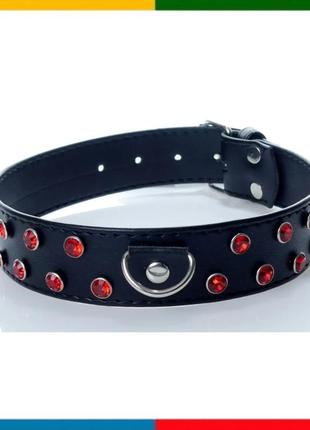 Нашийник зі штучної шкіри з кристалами fetish boss series - co...