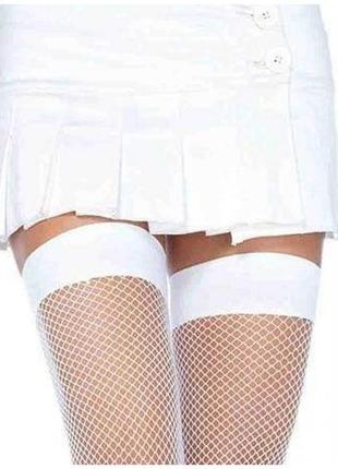 Панчохи сітка leg avenue nylon fishnet thigh highs, білі, o/s2 фото