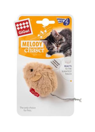 Игрушка для котов мышка со звуковым чипом gigwi melody chaser, искусственный мех, 13 см2 фото