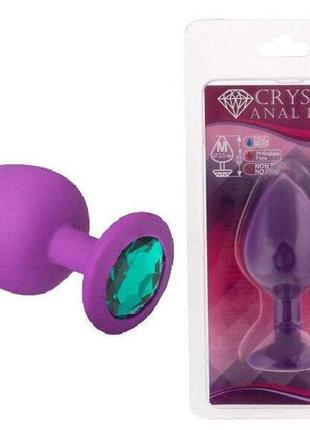 Силіконова анальна пробка з кристалом purple silicone emerald ...